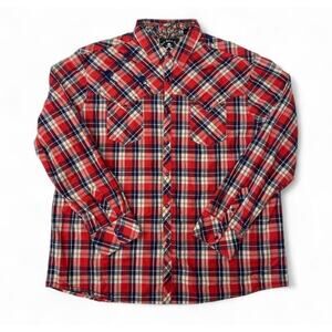 Rock Roll n Soul Western Shirt XL Plaid Snap Embroidered Skulls Floral